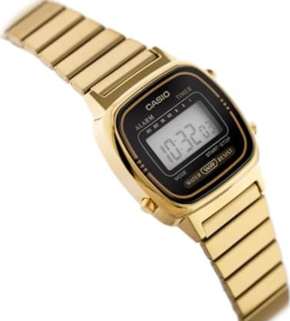 Luxurious Casio women's watch with a gold dial and bracelet.