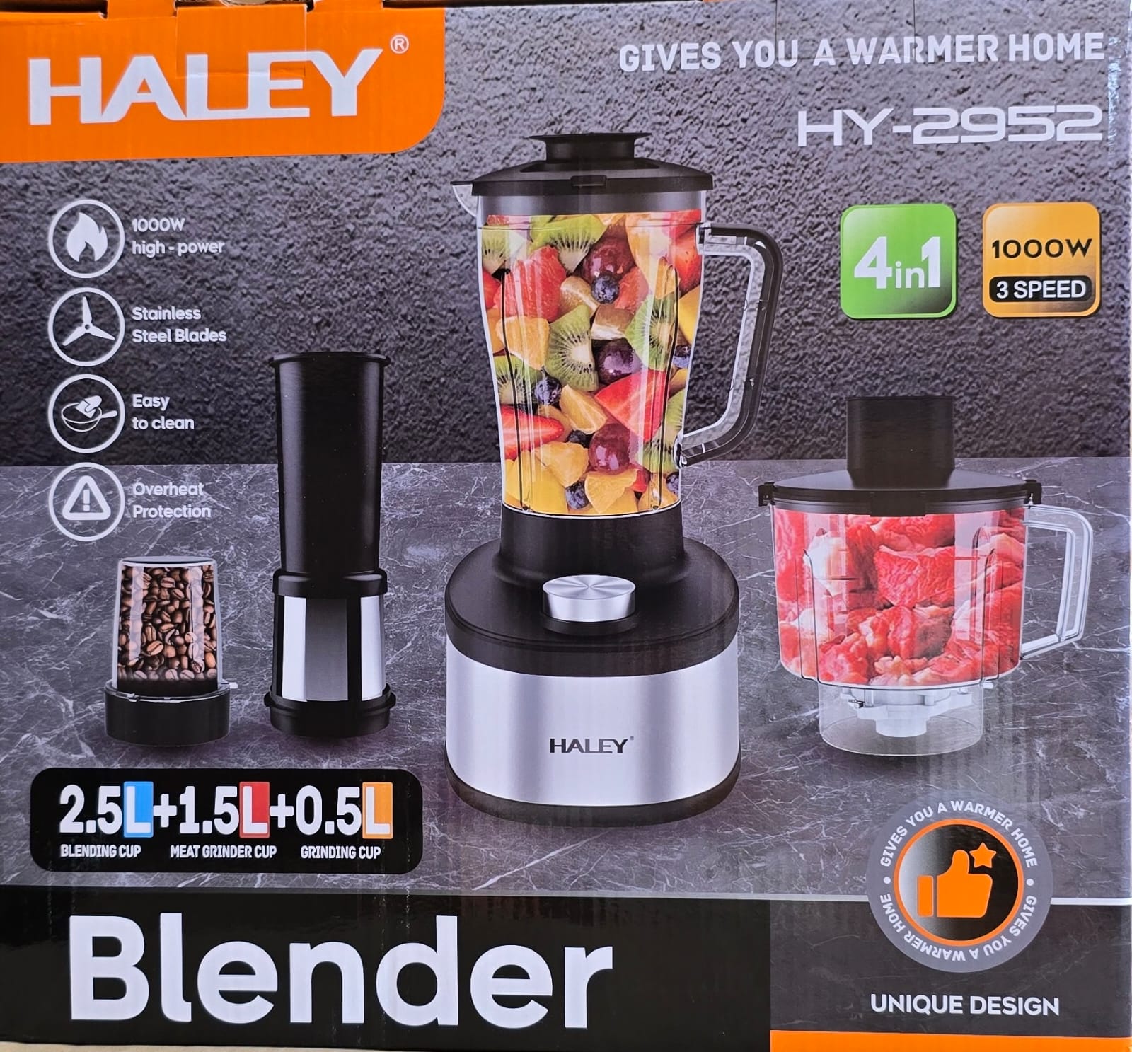 Halley HY-2952 4-in-1 blender with a power of 1000 watts and three speeds.
